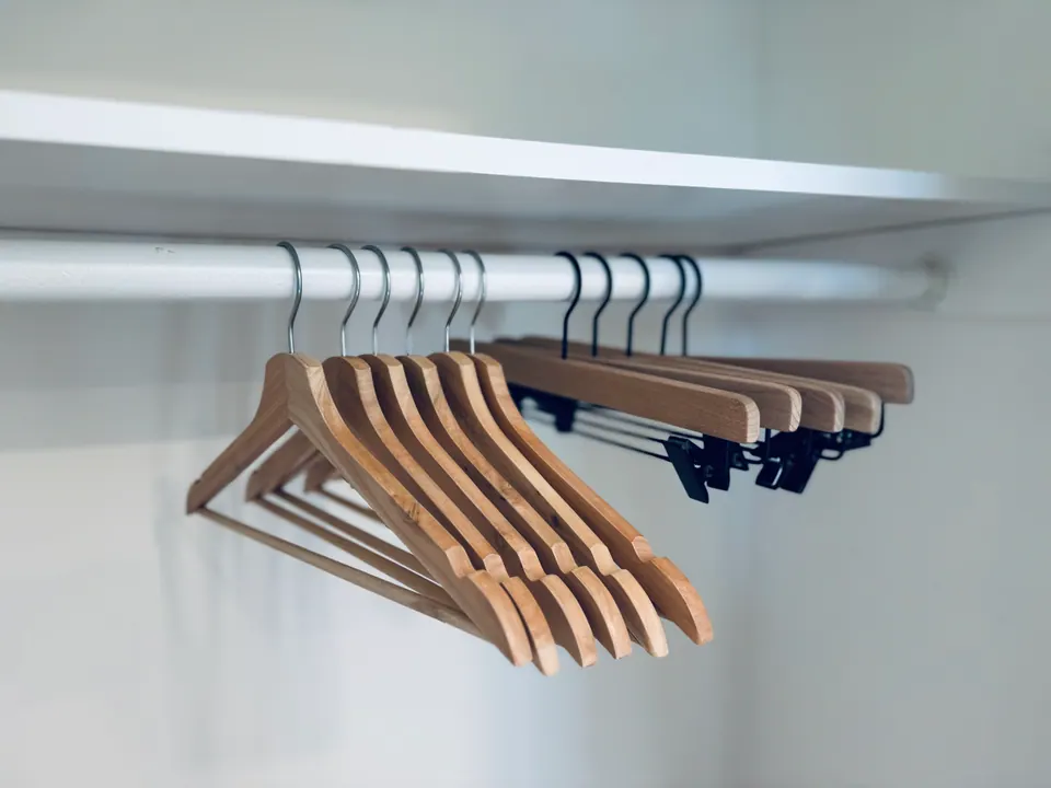 Closet with wooden hangers